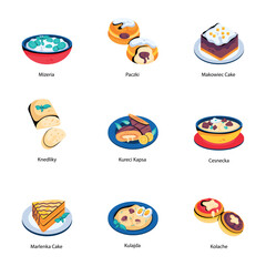 Set of Classic Meal Servings Flat Icons 

