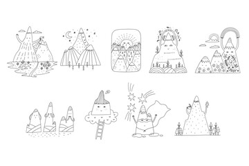 Set Different Blank and White Nature Mountain Print