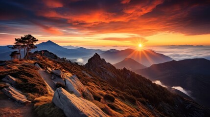 Gorgeous mountainous scenery at dawn
