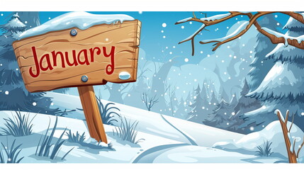 A wooden january sign with snow on top 