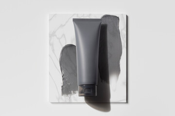 charcoal skin care men cosmetic lotion cream scrub for medical facial treatment, an product branding mockup