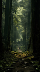 Obraz premium View Rainforest Background for International Day of Forests. The mystical nature of the rainforest.