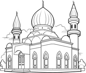 Mosque vector image, coloring page