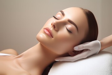 Naklejka premium The cosmetologist makes the procedure Microdermabrasion of the facial skin of a beautiful, young woman