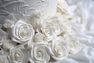 Elegant rose flower sugar icing on white wedding cake