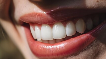 Close up cropped photo of woman mouth with perfect white teeth