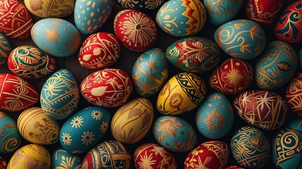 Fototapeta na wymiar Easter eggs seamless pattern. Dyed eggs on dark solid background 