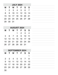 3 month, summer calendar 2024