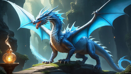 Fantasy dragon illustration. Watercolor style vivid colors.  Year 2024 Symbol art - obrazy, fototapety, plakaty