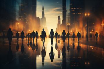 Blurred people in the city. - obrazy, fototapety, plakaty