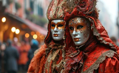 Poster Im Rahmen Colorful Mardi gras carnival masks. Traditional Venice festival © vetre