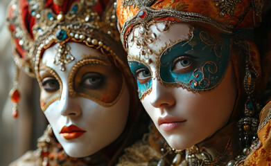 Fototapeta na wymiar Colorful Mardi gras carnival masks. Traditional Venice festival