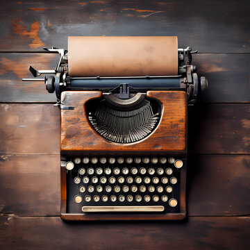 Vintage typewriter on a rustic wooden desk.