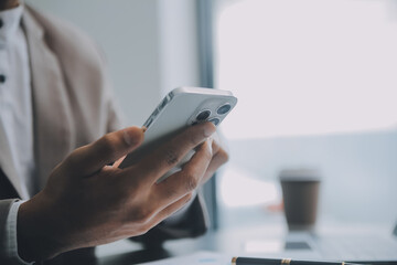 Audit concept,Administrator business man financial inspector and secretary making report calculating balance. Internal Revenue Service checking document.