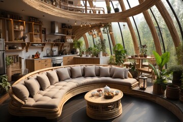 House with bamboo or wooden natural interior decoration style inspiration ideas - obrazy, fototapety, plakaty