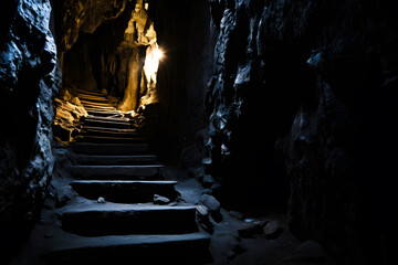 Escalier remontant d'un cave creusée dans la roche