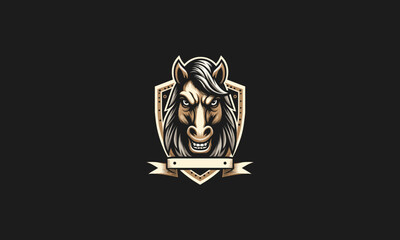 head horse angry with shield vector logo design