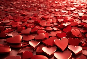 Obraz premium Red hearts background texture. Holiday Saint Valentine's day love concept. Wide screen wallpaper. Panoramic web banner with copy space for design.