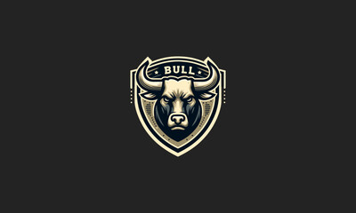 head bull angry with shield vector logo design