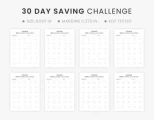 Fotobehang 30-Day Money Saving Challenges Printable and Monthly Savings Tracker, Finance Planner Notebook © graphicmarts