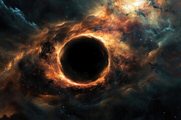 Cosmic mystery : the depths of a black hole in space, an enigmatic gravitational singularity shaping the fabric of the universe, a celestial journey into the heart of darkness