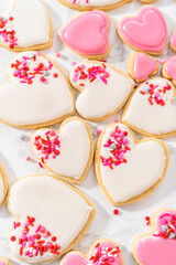 Heart-shaped sugar cookies with royal icing