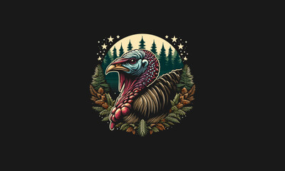 head turkey on forest vector illustration artwork design - obrazy, fototapety, plakaty