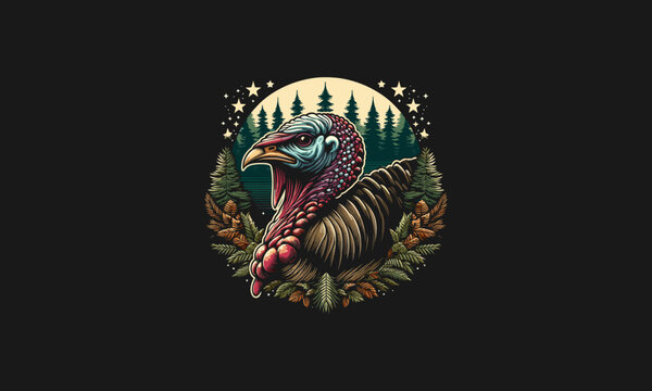 head turkey on forest vector illustration artwork design