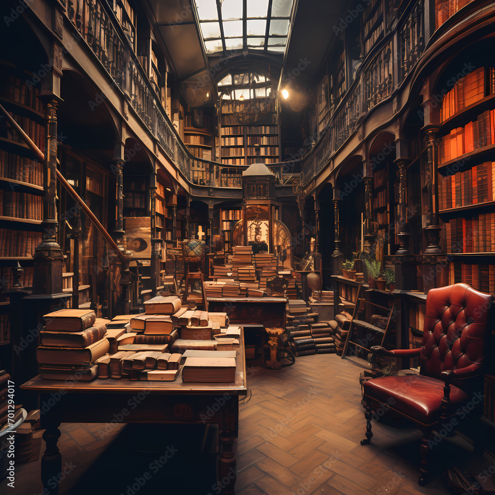 Canvas Prints An old bookshop with shelves filled with antique books.