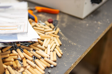 carpentry materials for furniture making, materials in the workshop.
