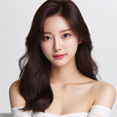 A beautiful young Korean beauty on a white background	