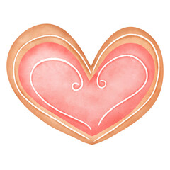Heart shaped cookies watercolor illustration for Valentines card 