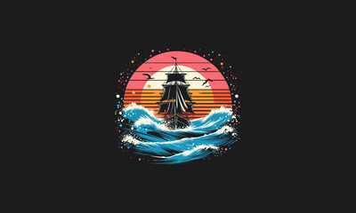 ship on sea night vector illustration artwork design