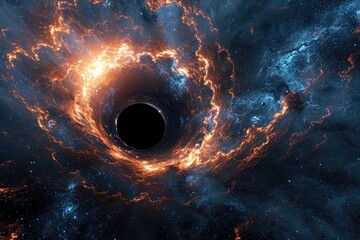 Cosmic mystery : the depths of a black hole in space, an enigmatic gravitational singularity shaping the fabric of the universe, a celestial journey into the heart of darkness