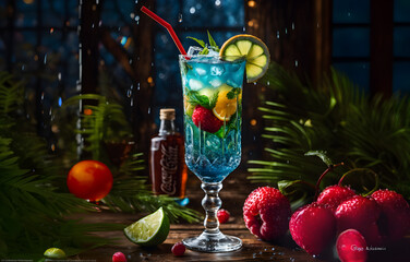 glass of champagne and christmas decorations