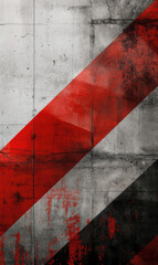 Streaks of red and white paint create a bold abstract with a distressed, textured look.