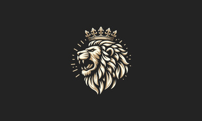 head lion wearing crown vector logo flat design