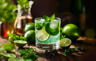 mojito cocktail with lime and mint
