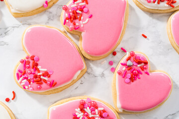 Heart-shaped sugar cookies with royal icing
