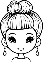 Face girl emoji with vector coloring page