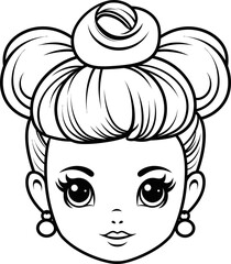 Face girl emoji with vector coloring page