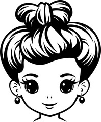 Face girl emoji with vector coloring page