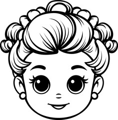 Face girl emoji with vector coloring page