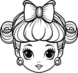 Face girl emoji with vector coloring page