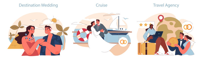 Honeymoon concept. Exotic nuptials, luxury sea voyages, and consultations with travel experts capture the essence of romantic escapes.