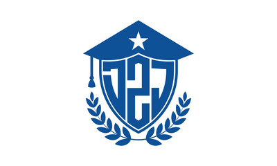 DZJ three letter iconic academic logo design vector template. monogram, abstract, school, college, university, graduation cap symbol logo, shield, model, institute, educational, coaching canter, tech