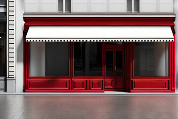 french bistro cafe , red vitrine template , white awning 