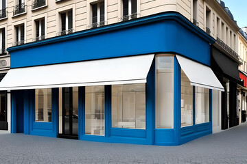 template for blue storefront boutique design , vintage european style vitrine