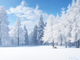 Naklejka premium A photo of a winter morning, a snowy forest.