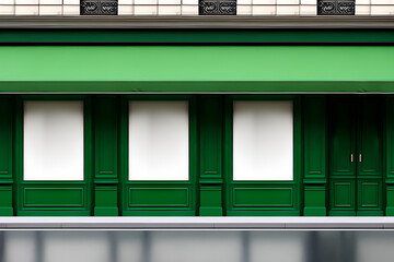 template for green storefront boutique design , vintage european style vitrine